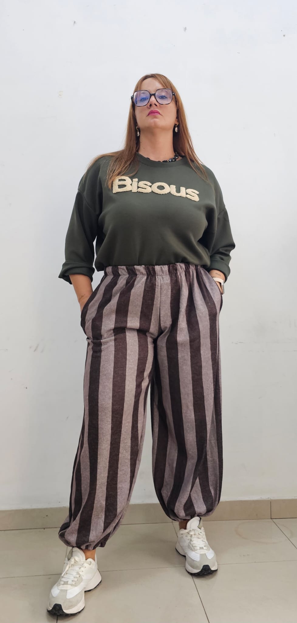 Pantalon rayas verde oscuro