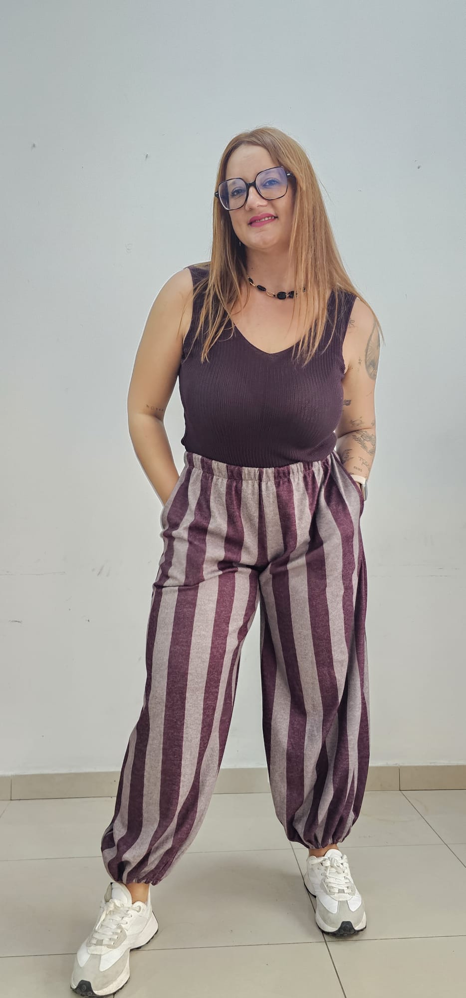 Pantalon rayas morado